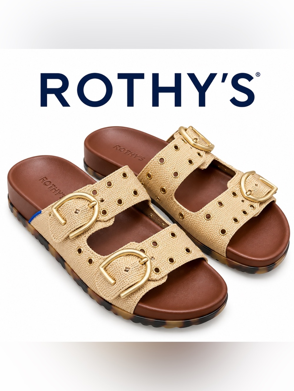 Rothy's The Eyelet Buckle Slide Buckle Slides in Tan US 9.5 NIB